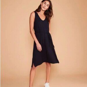Lou & Grey FOR LOFT | Super Soft Black Tie Waist Scoop Neck Sleeveless Dress